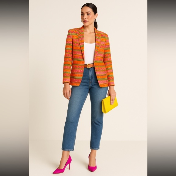 August Silk Colorful Patterned Blazer size 6 - Picture 2 of 5